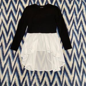 Long sleeve black and white high low top with chiffon bottom
